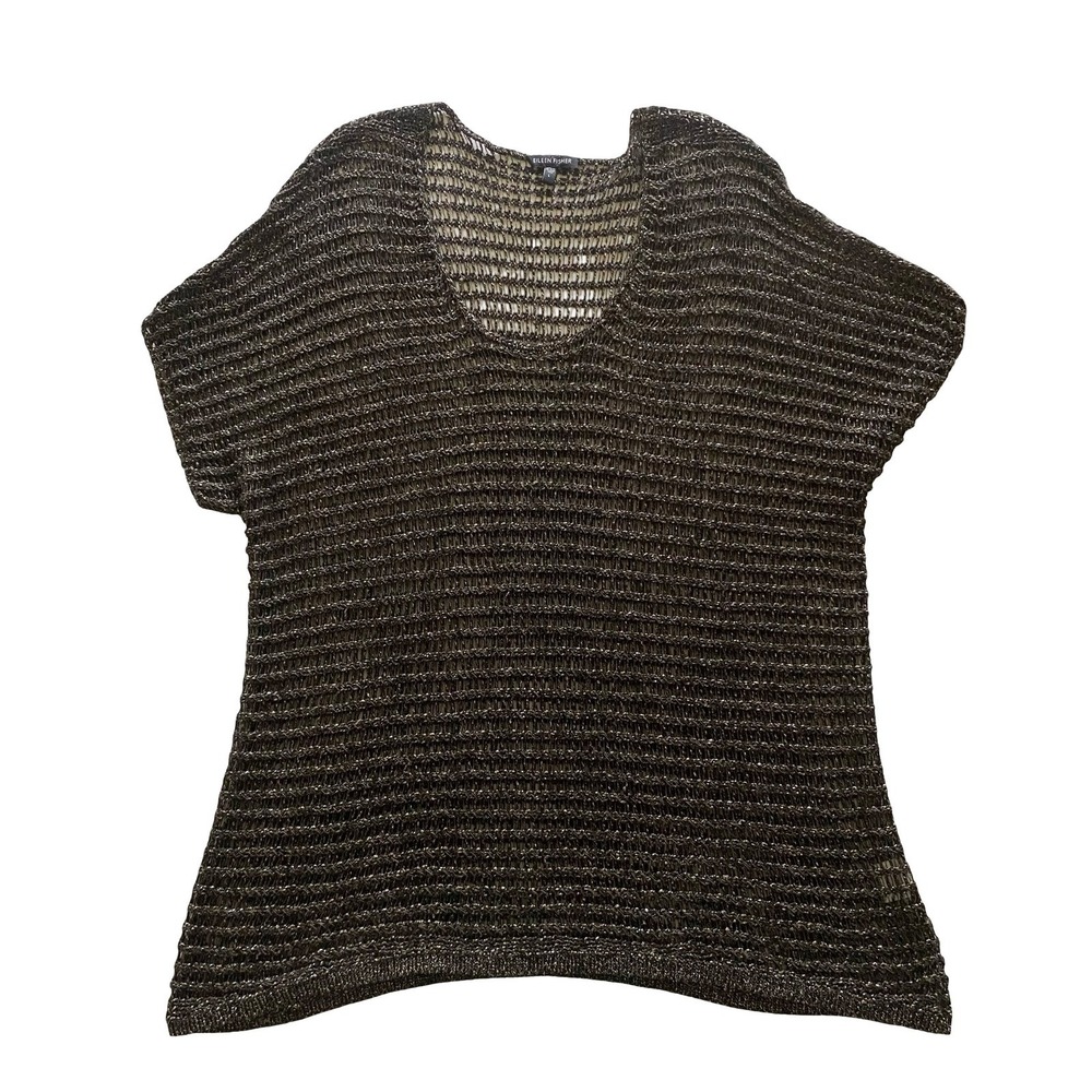 Eileen Fisher Womens Large Metallic Knit Tunic Black Gold Italian Yarn Boho